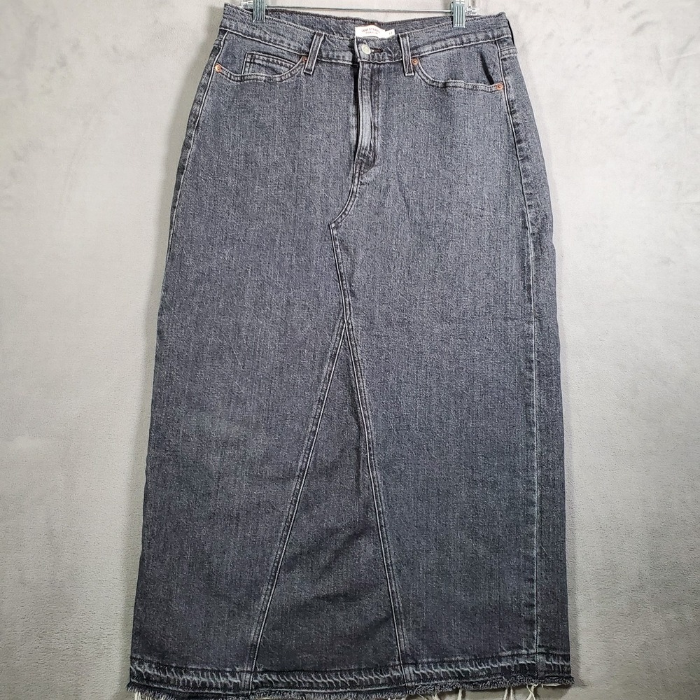 Y2K Levi Strauss Signature‎ Skirt Womens Size 12 Black Denim Midi Raw Hem Grunge